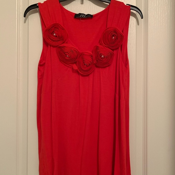 Midnight Velvet Tops - Red tank top with rosette detail with Pearl center